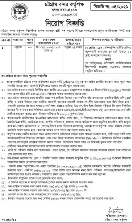 Chittagong Port Authority CPA Job Circular 2021 Image File