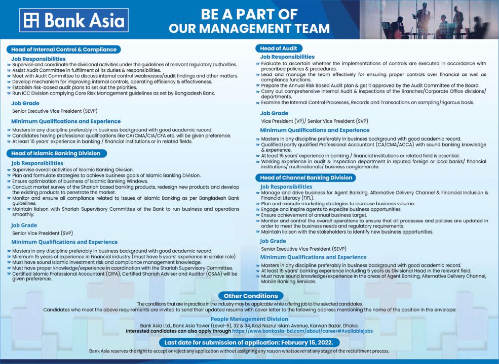 Bank Asia job circular 2022