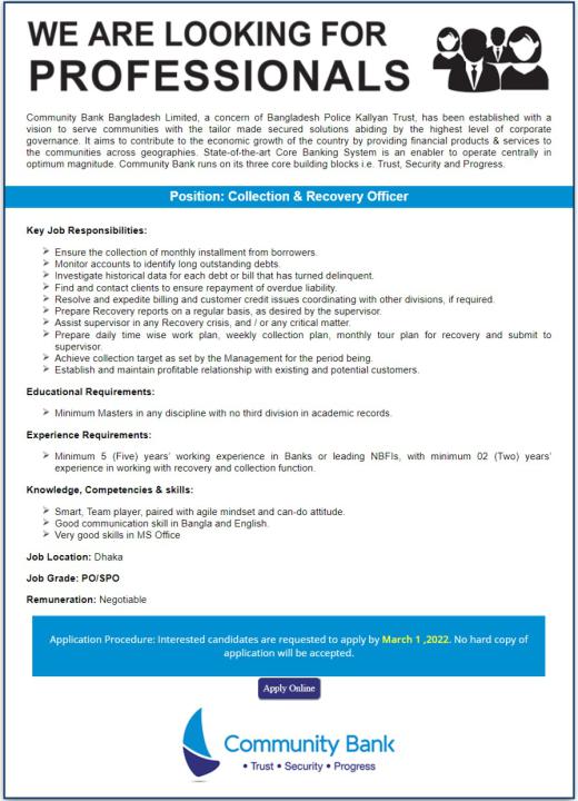 Community Bank Bangladesh Limited Job Circular 2022