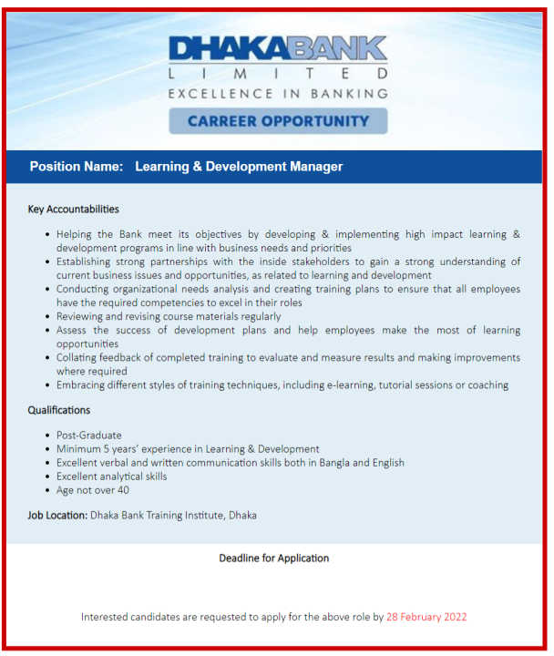Dhaka Bank Job Circular 2022