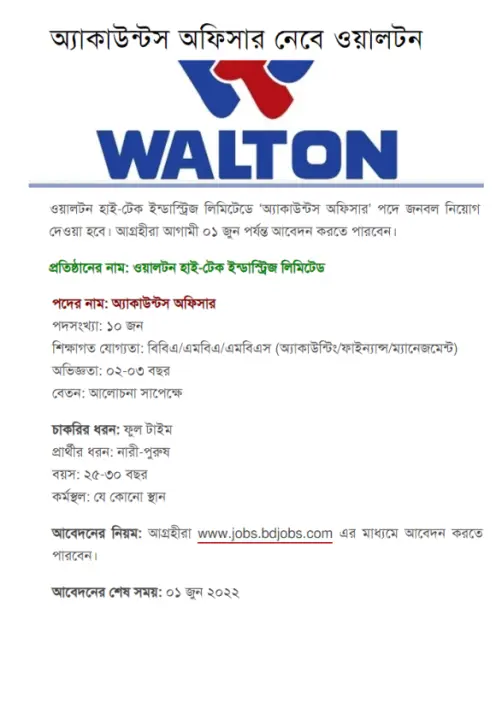 Walton Group Job Circular 2022 