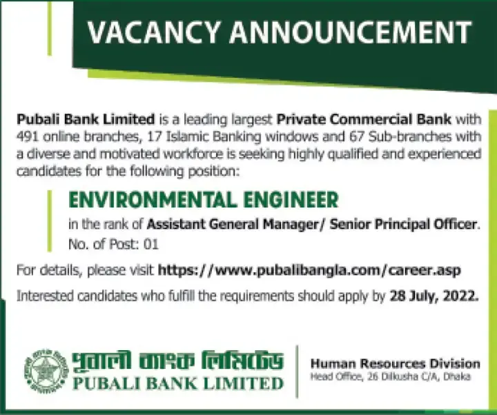 Pubali Bank Job Circular 2022